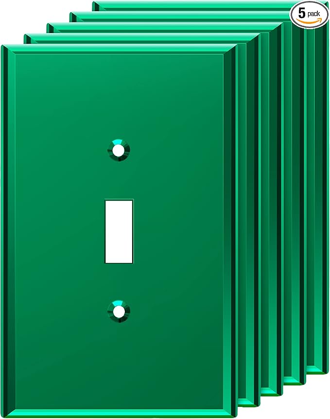 LIDER Reflective Acrylic Toggle Switch Wall Plate, Mirrored Light Switch Plate, Plexiglass Switch Cover, Acrylic Glass, Oversized 1-Gang 5.25" x 3.44", LWP-11O-AGR5P, Green, 5 Pack