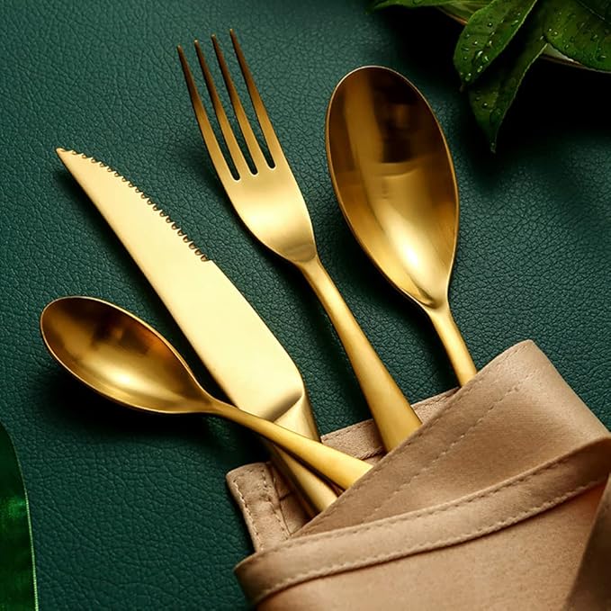 16 Piece Gold Silverware Set for 4,Modern Unique 18/10 Stainless Steel Flatware Cutlery Set, Eating Tableware Set,Vintage Luxury Style Cutlery Set for Home Restaurant Wedding Party