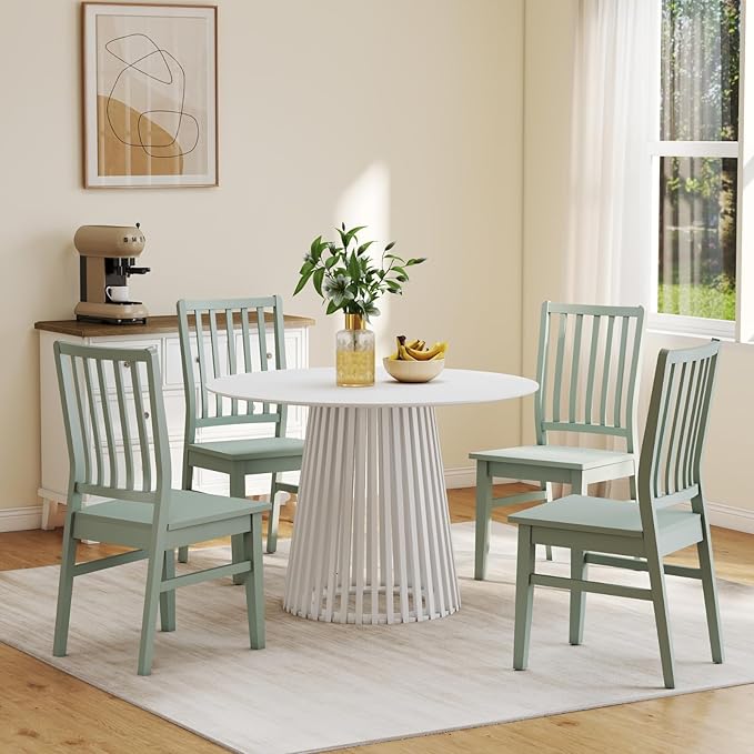 Green Wooden Dining Chairs Set of 4, Farmhouse Dining Room & Kitchen Chair with High Back, Spindle Windsor Armless Side Chair for Living Room Dining Room Kitchen Restaurant Balcony