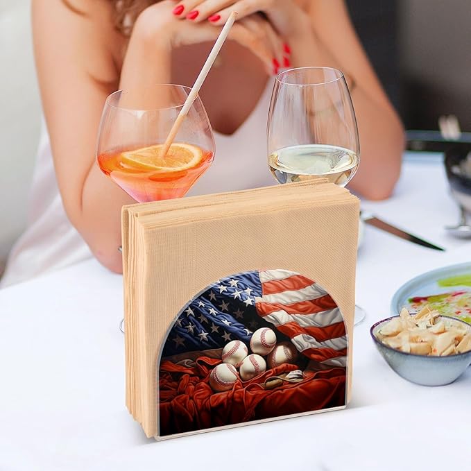 Napkin Holder American Flag Baseball Crystal Clear Acrylic Napkin Holders Paper Napkin Holder Dining Table Dispenser for Kitchen Restaurant Home Decor Bar Accessories