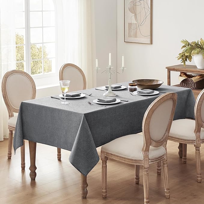 Softalker Outdoor Tablecloth 84x60 Inch Rectangle Dark Grey Table Cloths Linen Textured Stain and Wrinkle Resistant Modern Decorative Dining Table Cover for Spring, Summer, Tea Party, Birthday, Pinic