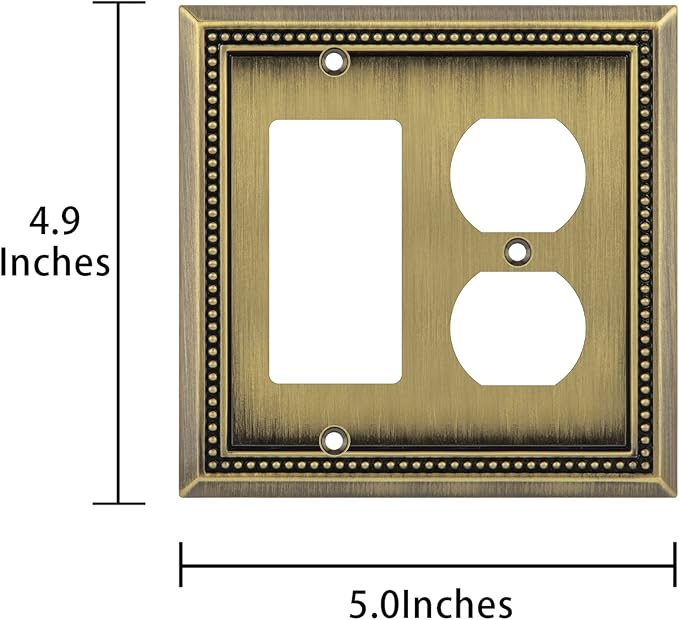 Henne Bery Sunken Pearls Heavy Duty Decorative Wall Plate Switch Plate Outlet Cover (Decorator/Duplex, Antique Brass)