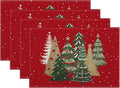 Christmas Placemats 12x18 Inches Set of 4,Red Green Christmas Tree Decorative Rectangle Winter Decoration Table Mats for Party, Home Kitchen,Dining Table Decoration