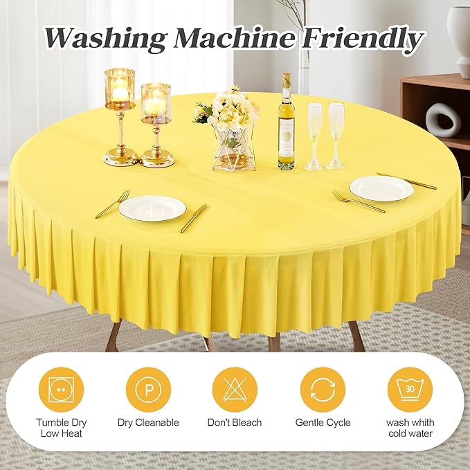 1 Pack Yellow Spandex Round Tablecloth - 5FT Fitted Table Cover with Skirt for 60 inch Table, Wrinkle Free for Wedding Party Dining Banquet