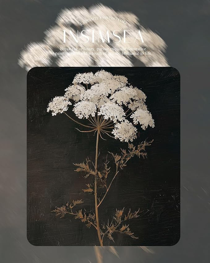 InSimSea Gold Picture Framed Wall Art, Living Room Vintage Dark Flower Wall Decor, Moody Floral Botanical Canvas Print Art, Home Farmhouse Decor, Antique Paintings with Frame 13x16inch