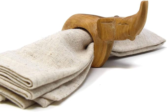 Global Crafts Handcarved Mahogany Wooden Napkin Ring Holders, Elephant, Set of 6 (KWF012_E)