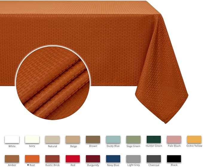 maxmill Weaved Texture Rectangular Tablecloth Water Resistance Antiwrinkle Spillproof Soft Fall Table Cloth for Dining Room, Thanksgiving Parties and Halloween Holiday Dinners, 70 x 120 Inch, Rust