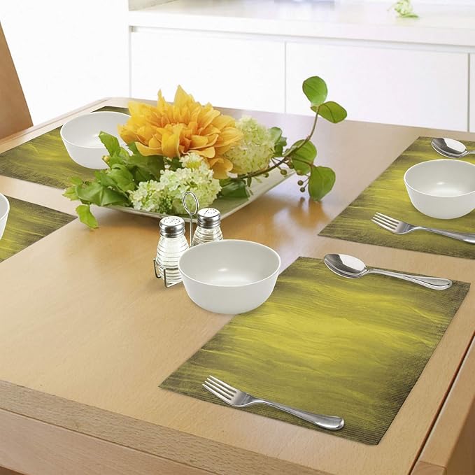 Ambesonne Yellow Place Mats Set of 4, Abstract Retro Design Art with Wavy Vertical Lines Simple Modern Design, Washable Fabric Placemats for Dining Table, Standard Size, Olive Green