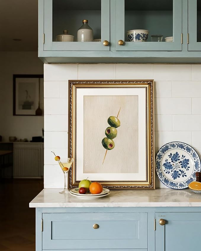InSimSea Gold Framed Wall Art, Living Room Vintage Olives Oil Painting Wall Shelf Decor, Still Life Canvas Print Art, Home Farmhouse Decor, Antique Paintings with Picture Frame 13x16inch