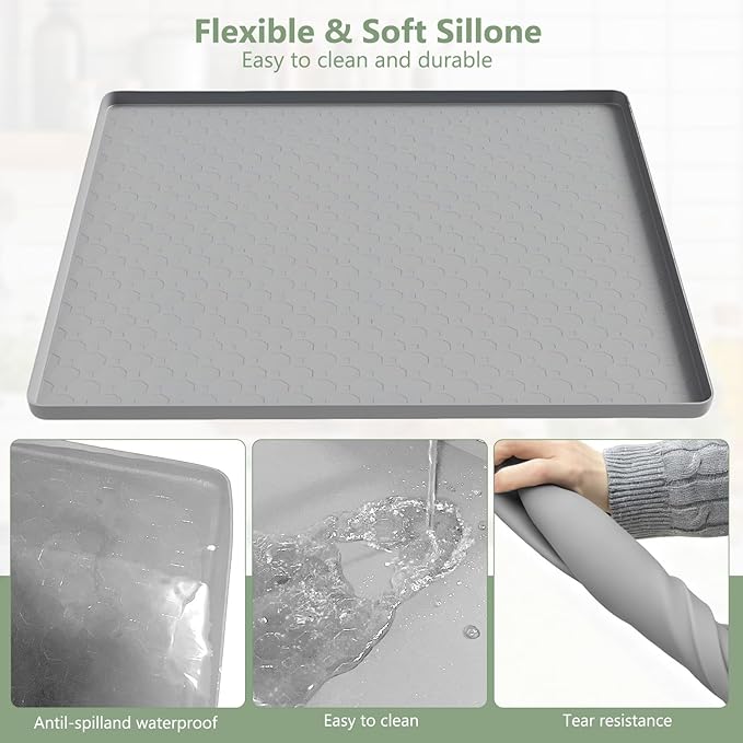 AKEfit Heat Resistant Silicone Mat, Non-Slip Waterproof Air Fryer Mat for Kitchen Countertops, Oven, AC,Stove Top & Dining Table Protection (Grey)