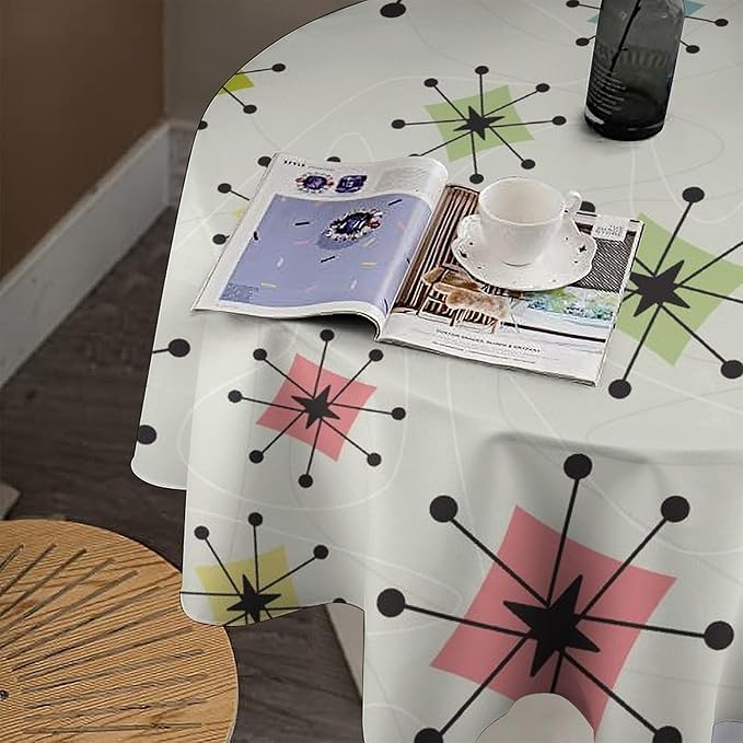 Retro Mid Century Round Tablecloth, Vintage Modern Colorful Abstract Geometric Art Bohemian Tablecloth for Home Party Dining Room Kitchen Decor 36Inch(90cm)