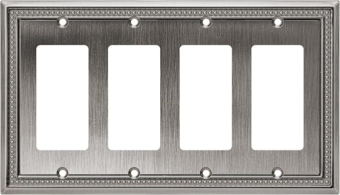 Henne Bery Sunken Pearls Heavy Duty Decorative Wall Plate Switch Plate Outlet Cover (Quad Decorator, Heirloom Silver)