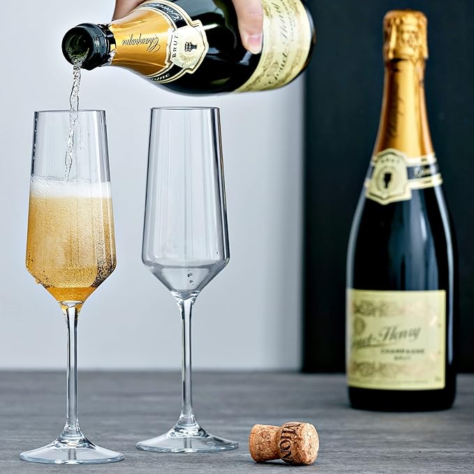Amazing Abby - Stella - 8-Ounce Unbreakable Tritan Champagne Flutes (Set of 6), Plastic Wine Glasses, Reusable, BPA-Free, Dishwasher-Safe, Perfect for Poolside, Outdoors, Camping, Picnic, and More