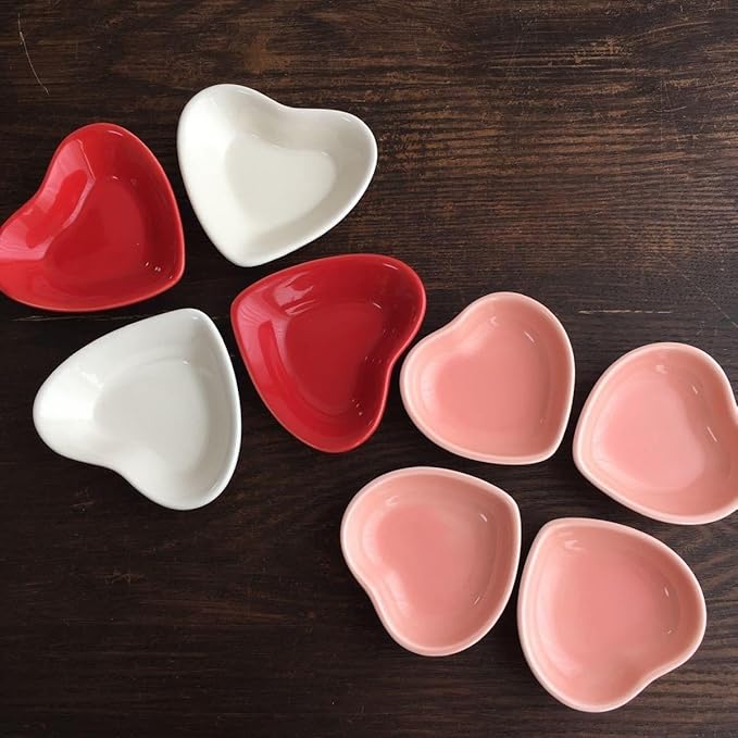 BIA Valentine Heart Dishes, Set of 3 – 6 oz Stoneware Bowls, Heart-Shaped Serving Pieces for Snacks, Dips, Spices, Candy & Dessert Displays – Microwave, Oven & Dishwasher Safe