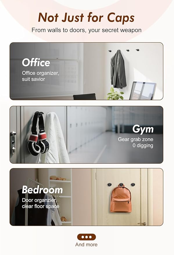 HOUSE DAY Adhesive Hat Hooks for Wall 32 Pack, Strong Hat Rack for Baseball Cap Display Organizer, Hats Holder for Wall, Door, Closet, No Drilling, Black