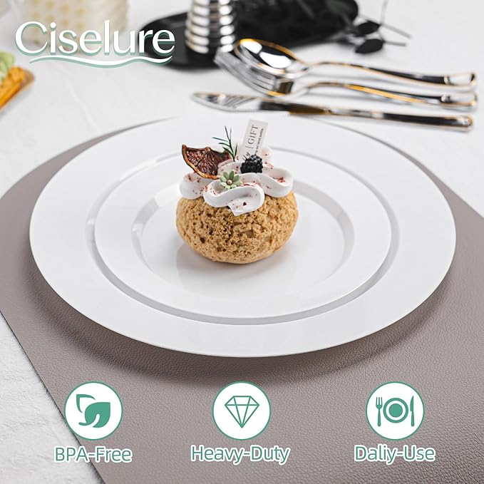200PCS White Plastic Plates, Heavy Duty Plastic Plate Disposable, Include 100 Dinner and 100 Dessert Plates for Party and Wedding