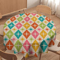 Abstract Geometric Round Tablecloth, Mid Century Retro Abstract Vintage Tablecloth for Home Party Dining Room Kitchen Decor 36Inch(90cm)