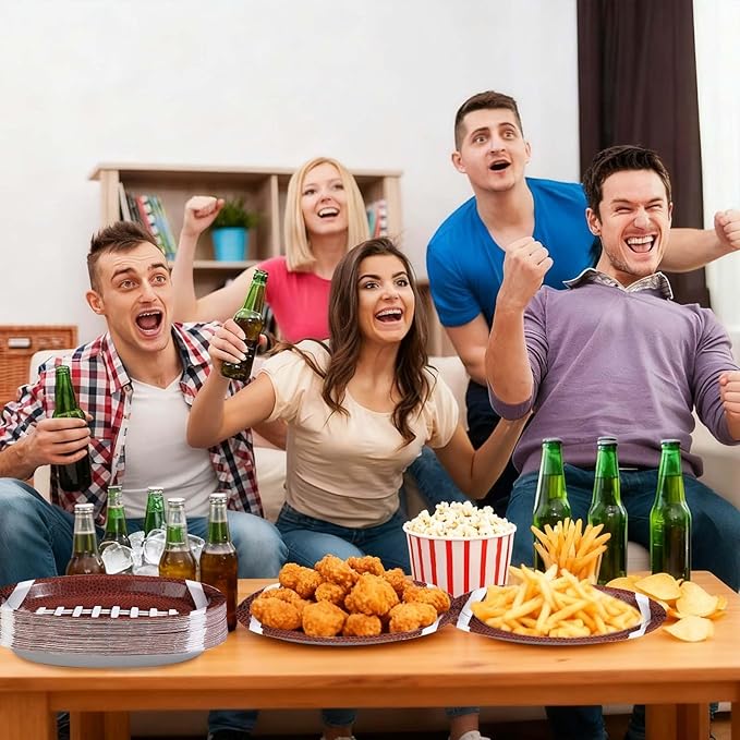 50 Pcs Football Oval Plates 10" x 12" Large Football Paper Plates 400 GSM Disposable Heavy Duty Football Birthday Party Decorations for Football Theme Party Supplies Sports Game Tailgate Party Decor
