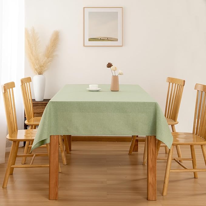 Hiasan 2 Pack Faux Linen Rectangle Tablecloth - Wrinkle and Stain Resistant Washable Table Cloth for Kitchen Dining Room Holiday Table Cover for Party Dinner, Green, 54 x 80 Inch