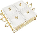 YA JU Ceramic Bowls and with Lid Gold Basket Trays, 4 Removable Small Bowls Condiment Trays Nut Serving Set for Snacks, Fruits, Candy and Condiments - Great for Parties, Holiday Gifts,White