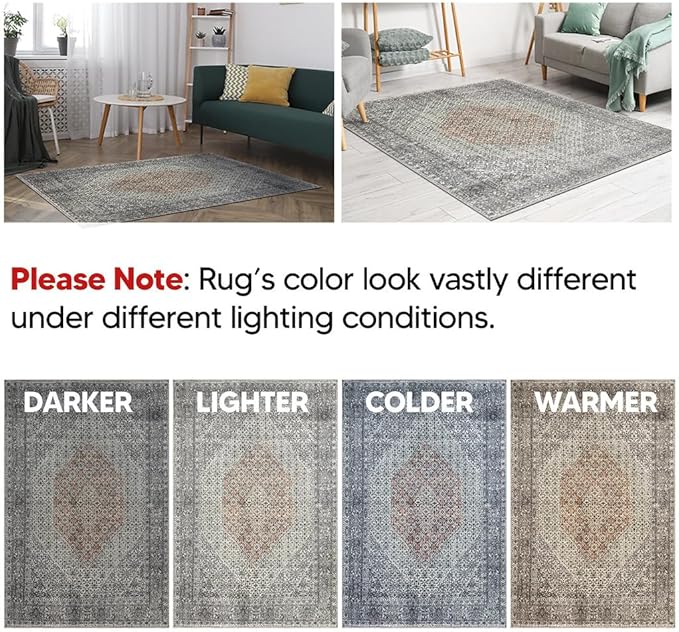 Keen Home Design 9x12 Rug - Machine Washable Area Rug with Non-Slip Backing, Ideal for Living Room, Dining Room, Bedroom - Vintage, Easy Clean, Durable, Low Pile - (9' x 12')