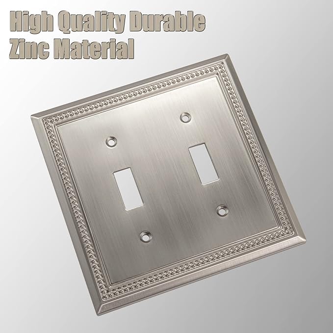 Henne Bery Sunken Pearls Heavy Duty Decorative Wall Plate Switch Plate Outlet Cover (Double Toggle, Satin Nickel)