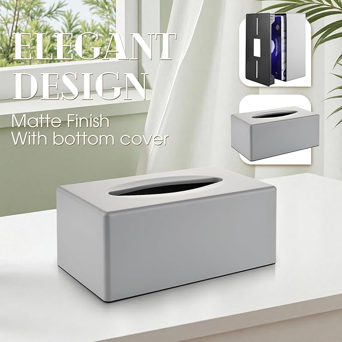 Tissue Box Cover, Rectangular Facial Tissue Holder with Bottom, Decorative Storage Box for Bathroom Vanity, Toilet Tank, Car, Dressers, Night Stand, Rv, Parlors and Offices - Grey