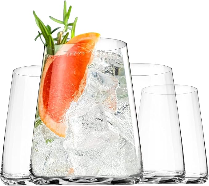 BENETI German Made Stemless Wine Glasses set 4 | Premium 17oz Stemless Wine Glass | Crystal Glass Cups For Red & White Wine, Modern Durable Drinking Glasses