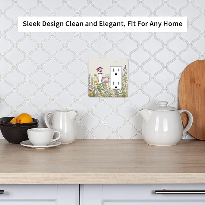 Light Switch Cover Wildflower Botanical Plant Herbs Flower 2 Gang Toggle Rocker Combo Socket Cover Wall Plates Decorative Switch Plates and Outlet Covers for Bathroom Livingroom Decor