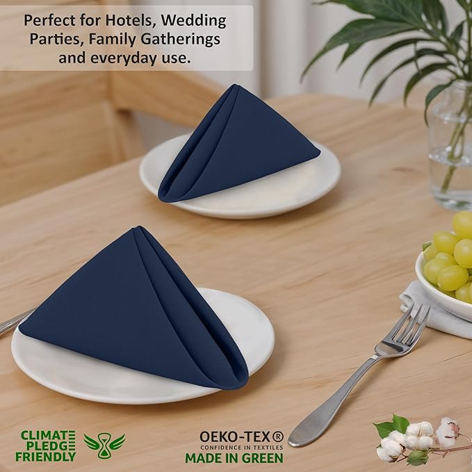 Ruvanti Cloth Napkins Set of 12, 18x18 Inches, 100% Cotton, Washable, Soft & Absorbent, Perfect for Wedding, Christmas, ‎Thanksgiving Dinners - Pageant Blue