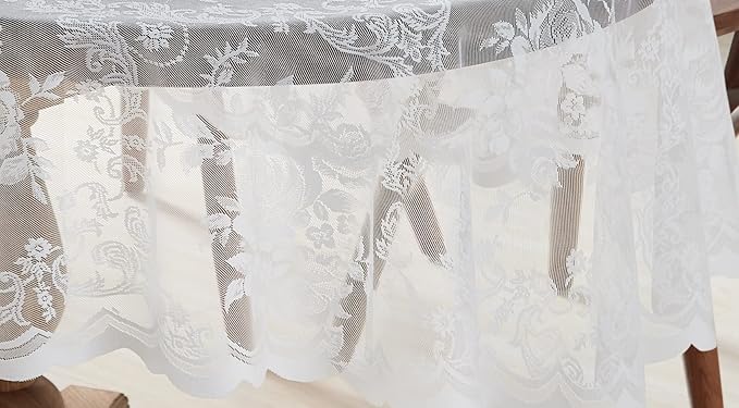 Warm Home Designs 60 x 84 Lace Tablecloth. Ivory Oval Tablecloth with English Rose Design. Oval Table Cloth, Rustic Tablecloth or Dining Table Cover for 6-8 Guests. LTC Ivory Oval 84"