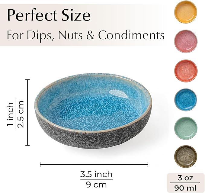 MIAMIO - Mini Dipping Bowls Set of 6 (3 oz) / Side Dish Bowl, Soy Sauce Dish, Dip Bowls, Small Snack Bowls - Las Palmitas Collection