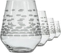 Rolf Glass Strata Stemless Wine Tumbler | Made in America | 18oz Stemless Wine Glass | Diamond Engraved Crystal Glass | Geometric Brick Design | Set of 4