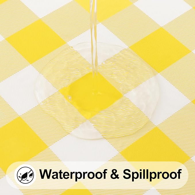 Smiry Rectangle Picnic Table Cloth, Elastic Waterproof Fitted Vinyl Tablecloths, Flannel Backed Buffalo Plaid Table Covers for Dining, Camping, Outdoor (White and Yellow, 36" x 96")