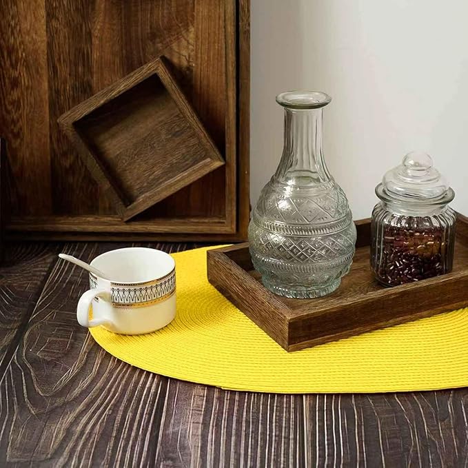 FunWheat Oval Braided Placemats Set of 4 Table Mats for Dining Tables Washable Heat Resistant Place Mats for Indoor Outdoor Use 12 x18 Inch (Oval Yellow, 4pcs)