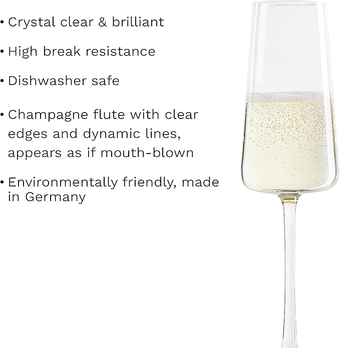 Stölzle Lausitz Champagne Glasses Power 4-Piece Set 8 oz – Elegant Flutes Ideal for Prosecco & Sparkling Wine – Crystal Champagne Glasses – Dishwasher- & Shockproof