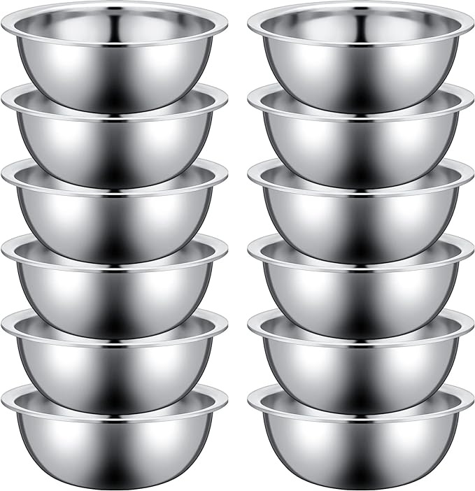 Pinkunn 12 Pcs Stainless Steel Mixing Bowls, Nesting Metal Salad Prep Bowls Bulk Reusable Baking Food Container Large Medium Small for Kitchen Hotel Restaurant Cooking, Silver (8.66 x 3 Inch)