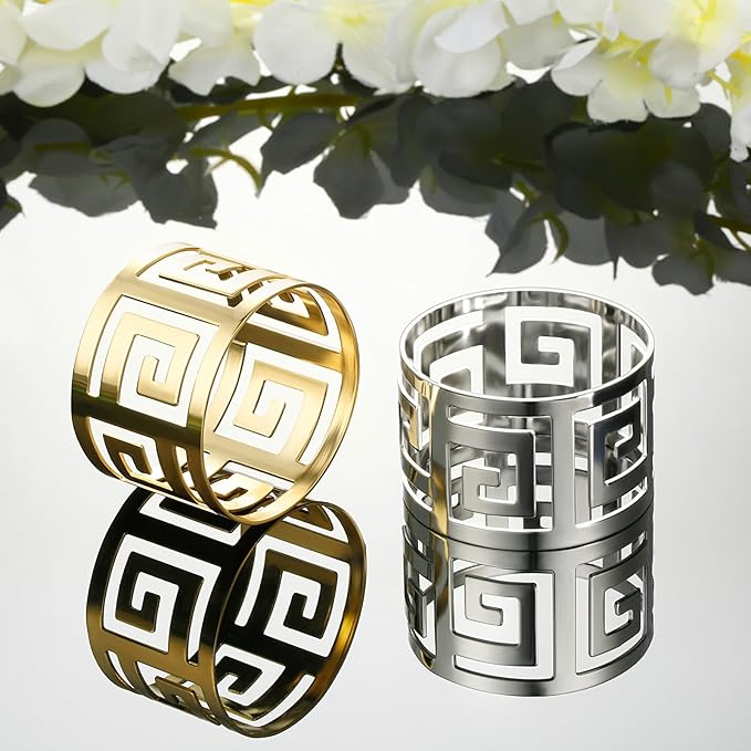 Hotop 16 Pcs Silver Napkin Rings Set Hollow Out Metal Napkin Holder Exquisite Serviette Buckle Bulk for Wedding Party Gathering Dinner Table Decoration
