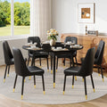 53” Round Dining Table Set for 6｜7 Piece Wood Dining Table Set｜Extendable Dining Room Table with 6 Chairs｜Black Wooden Tabletop with Metal Legs｜Easy Assembly｜Space Saving｜for Kitchen, Living Room