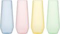 48 Pack Ribbed Ripple Stemless Toasting Glasses, Origami Durable 9 Oz BPA-Free Disposable Plastic Champagne Flutes for Weddings, Bars, Events, and Celebrations (48, Ribbed Color Collection)