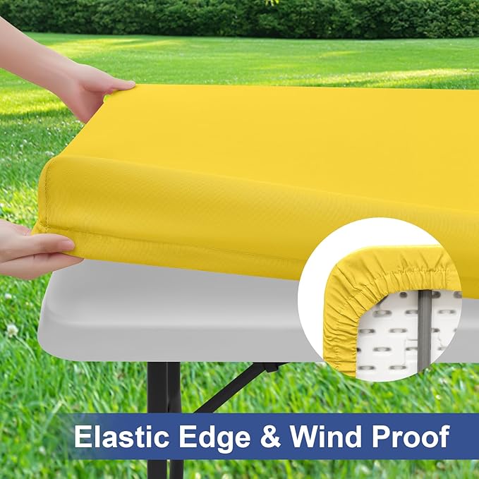 homing 2 Pack Rectangle Table Cloth, Elastic Fitted Fabric Tablecloth Fits for 6 Foot Folding Tables, Washable Table Cover for Picnic, Camping, Indoor & Outdoor (Yellow, 30" x 72")