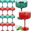 12 Pcs Ribbed Martini Glasses 10 oz Disposable Plastic Vintage Ribbed Coupe Glasses Unbreakable Dessert Parfait Glassware for Wedding Birthday Party Supplies (Red and Green)