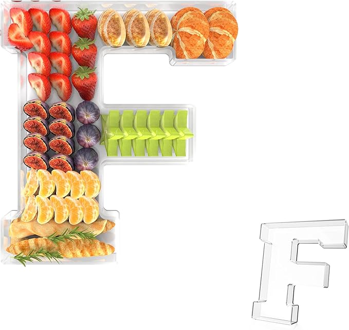 11" Acrylic Letter Charcuterie Tray, Charcuterie Letters Fillable Box for Food, Reusable Serving Cake Candy Dish Display Tray for Birthday Anniversary Party Decoration (Letter F)