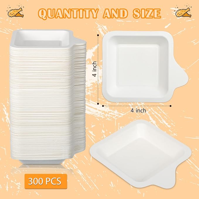 Remerry 100 Pcs Small 4 Inch Paper Plates Bulk Disposable Plates Paper White Square Dessert Cake Party Snack Sugarcane Bagasse Fiber Wedding Birthday Dinner Graduation Pet Feeding (4.41 x 5.24 Inch)