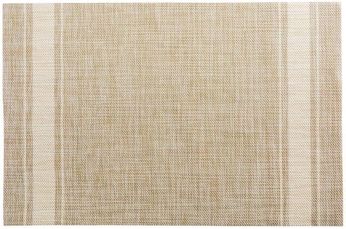 Restaurantware French Countryside 16 x 12 Inch Dining Table Placemats Set Of 6 Heat-Tolerant Kitchen Table Mats - Eggshell Stripe No Stain Khaki Vinyl Woven Rectangle Placemats Easy To Clean
