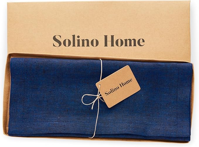 Solino Home Linen Short Table Runner 48 Inches - Athena, 100% Pure Linen Royal Blue Table Runner 14 x 48 Inch Ideal for Dresser and Coffee Tables - Winter