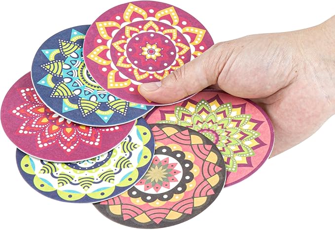Restaurantware Paper Bar Coasters 480 Count 3.5 Inch Super Absorbent Beverage Coasters Pulpboard Assorted Design Drinkware Coasters Durable Paper Round Assorted