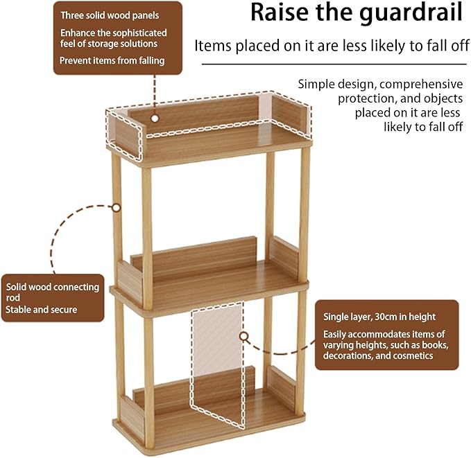 Desktop Organizer Shelf, Multi Tier Wood Tabletop Bookshelf, Space Saving Countertop Storage Rack for Office, Bedroom, Living Room(Warm White,11.8 * 7.8 * 26.7in)