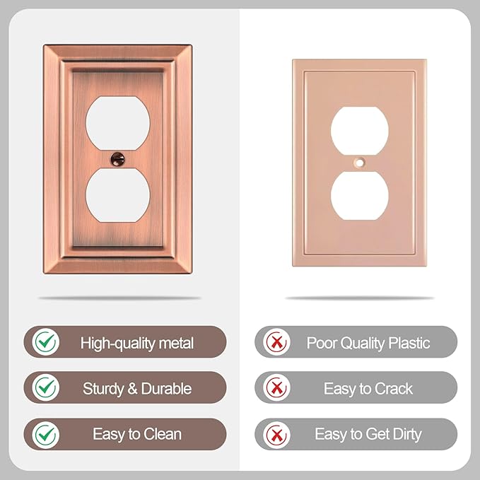 Metal Wall Plate for Electrical Outlets, Decorative Antique Copper Switch Plates Outlet Cover, Light Switch Cover Plate, 1-Gang Wall Plates (Duplex Outlet, 6 Pack)