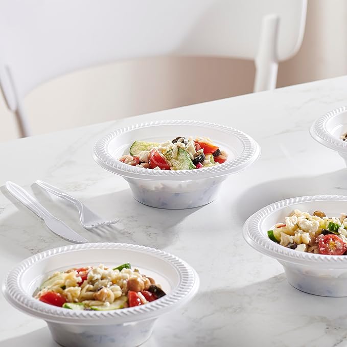 PLASTICPRO 800 PCS White Plastic Soup Bowls 12 oz Premium Quality Light Weight Dishes Disposable Plastic Bowls for Parties Weddings